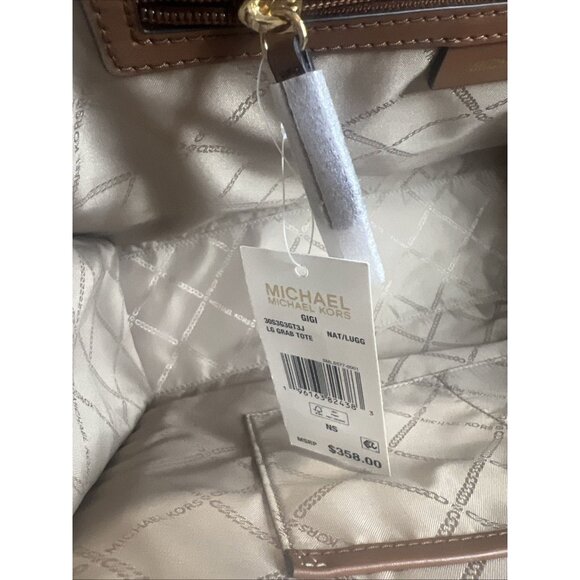 Michael Kors Gigi Extra Large Empire Logo Jacquard Crossbody Natural/Luggaga New - Picture 6 of 7